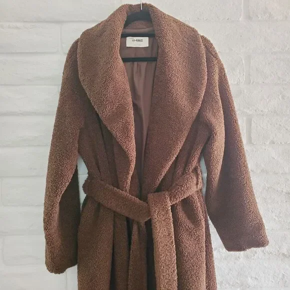 4th & Reckless TAMIL COAST OVERSIZED COAT Womens Faux Shearling Trench SZ XL - Picture 3 of 8